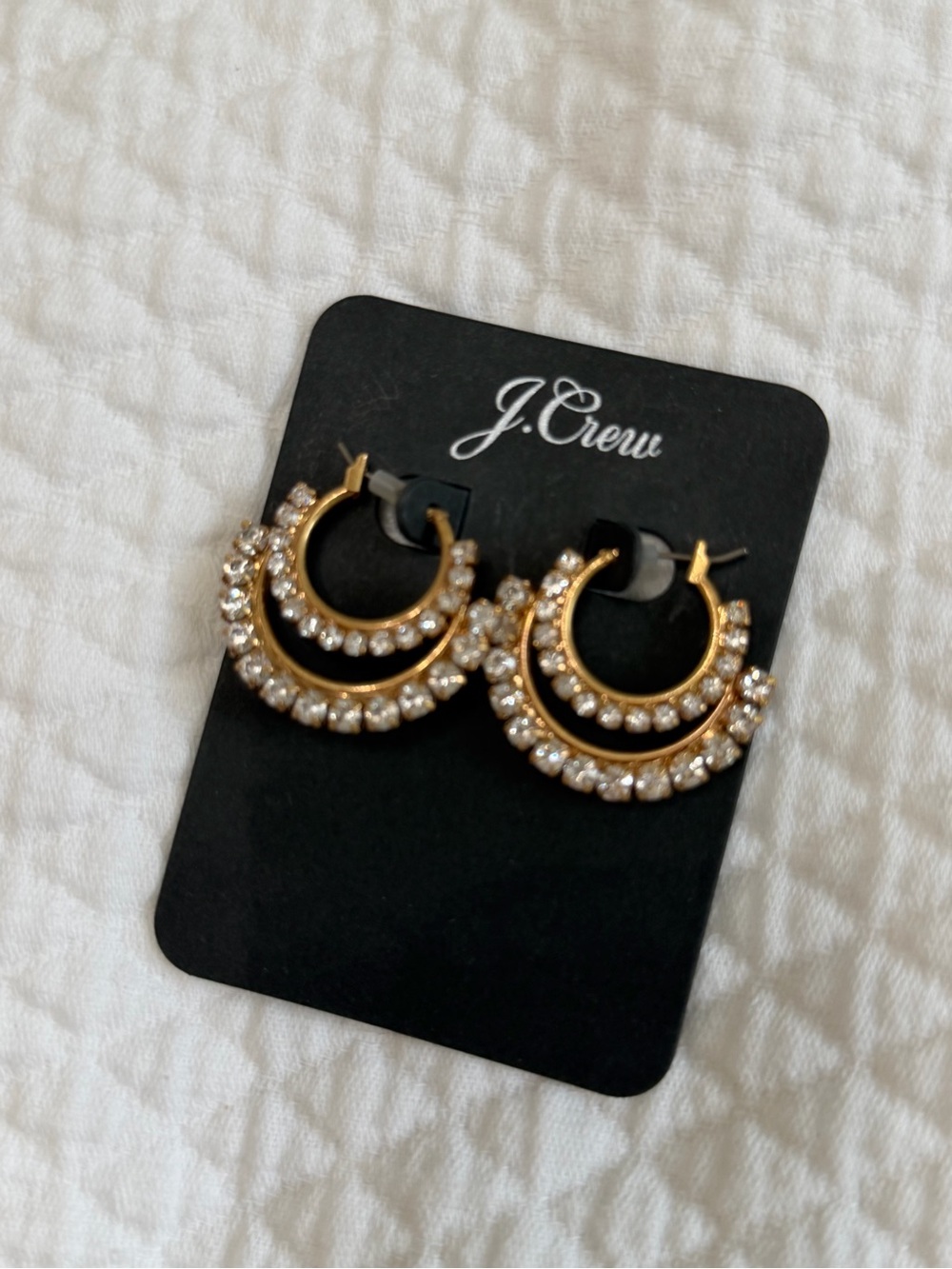 J. Crew Gold Double Hoop Crystal-Embellished Earrings